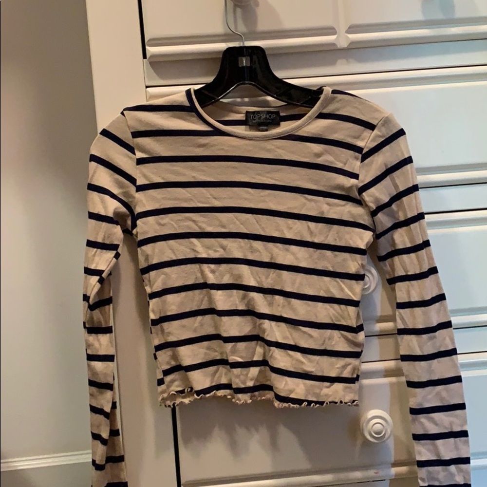 Striped nude long sleeve crop top